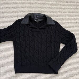 Endless Rose Black Cable Knit Sweater with Vegan Leather Collar